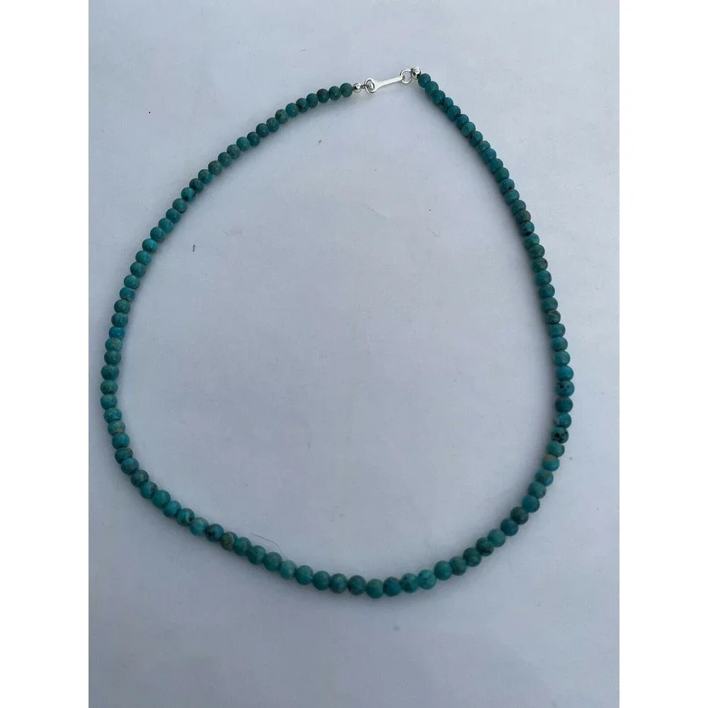 Navajo Royston Green Turquoise & Sterling Silver 16 Inch Necklace - Picture 10 of 10